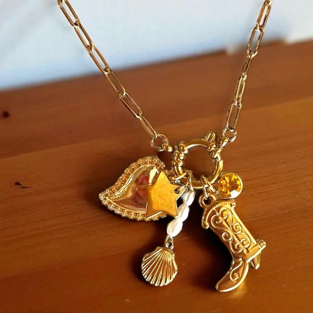 Gold Toned Charm Necklace Coastal Cowgirl